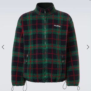 Miu Miu Green and Red Checkered Fleece Jacket